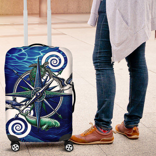 Torres Strait Islanders Nautical Compass Sea Life Luggage Cover Indigenous Traditional Flag Pattern Tribal Marine Art