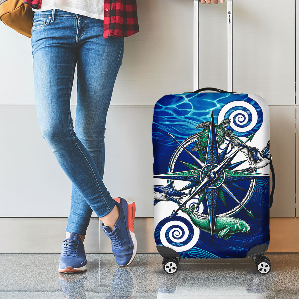 Torres Strait Islanders Nautical Compass Sea Life Luggage Cover Indigenous Traditional Flag Pattern Tribal Marine Art