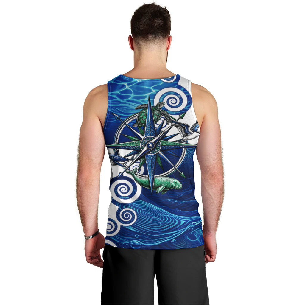 Torres Strait Islanders Nautical Compass Sea Life Men Tank Top Indigenous Traditional Flag Pattern Tribal Marine Art