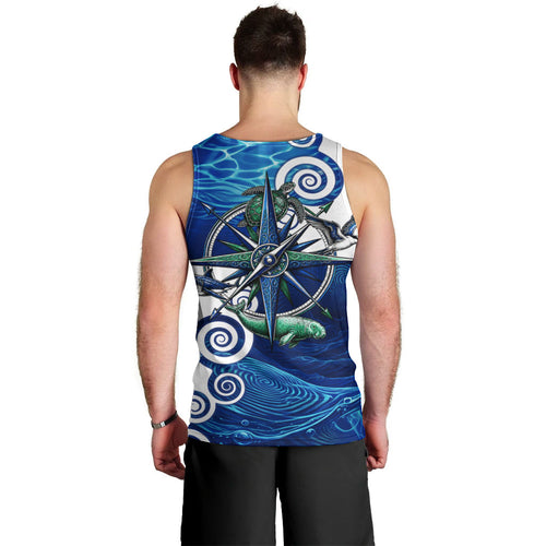 Torres Strait Islanders Nautical Compass Sea Life Men Tank Top Indigenous Traditional Flag Pattern Tribal Marine Art