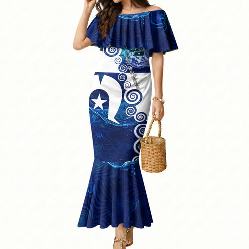 Torres Strait Islanders Nautical Compass Sea Life Mermaid Dress Indigenous Traditional Flag Pattern Tribal Marine Art