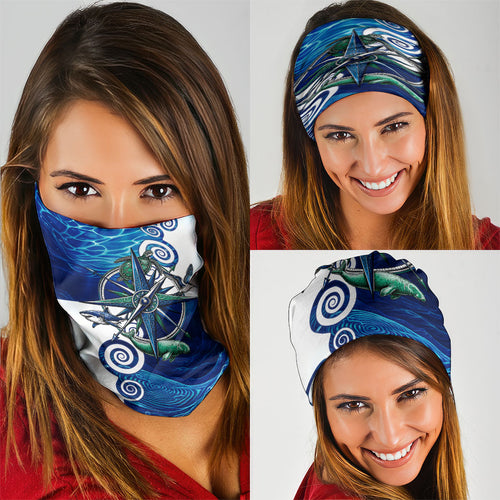 Torres Strait Islanders Nautical Compass Sea Life Neck Gaiter Indigenous Traditional Flag Pattern Tribal Marine Art