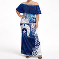 Torres Strait Islanders Nautical Compass Sea Life Off Shoulder Maxi Dress Indigenous Traditional Flag Pattern Tribal Marine Art