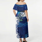 Torres Strait Islanders Nautical Compass Sea Life Off Shoulder Maxi Dress Indigenous Traditional Flag Pattern Tribal Marine Art