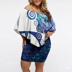 Torres Strait Islanders Nautical Compass Sea Life Off Shoulder Short Dress Indigenous Traditional Flag Pattern Tribal Marine Art