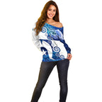 Torres Strait Islanders Nautical Compass Sea Life Off Shoulder Sweater Indigenous Traditional Flag Pattern Tribal Marine Art