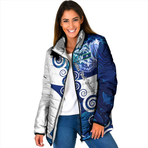 Torres Strait Islanders Nautical Compass Sea Life Padded Jacket Indigenous Traditional Flag Pattern Tribal Marine Art