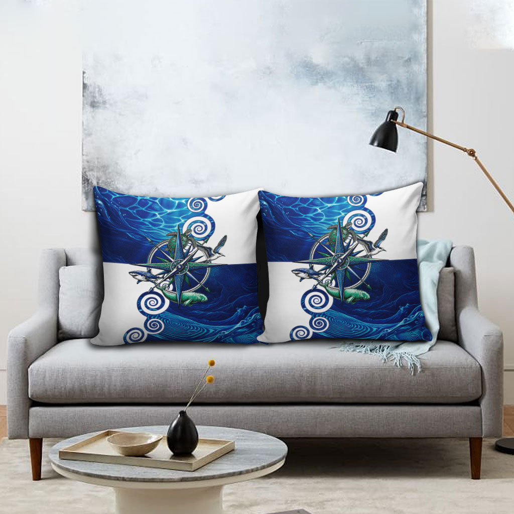 Torres Strait Islanders Nautical Compass Sea Life Pillow Cover Indigenous Traditional Flag Pattern Tribal Marine Art