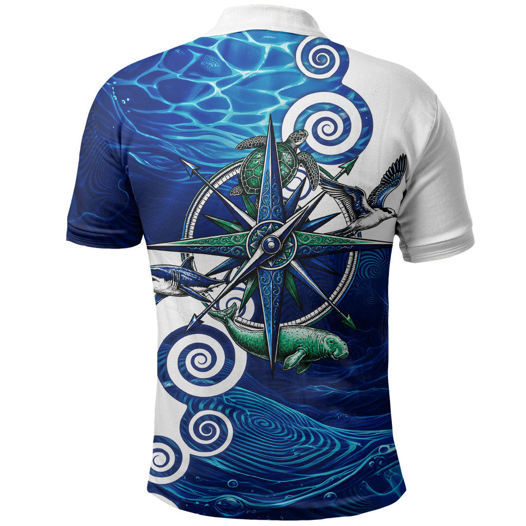 Torres Strait Islanders Nautical Compass Sea Life Polo Shirt Indigenous Traditional Flag Pattern Tribal Marine Art