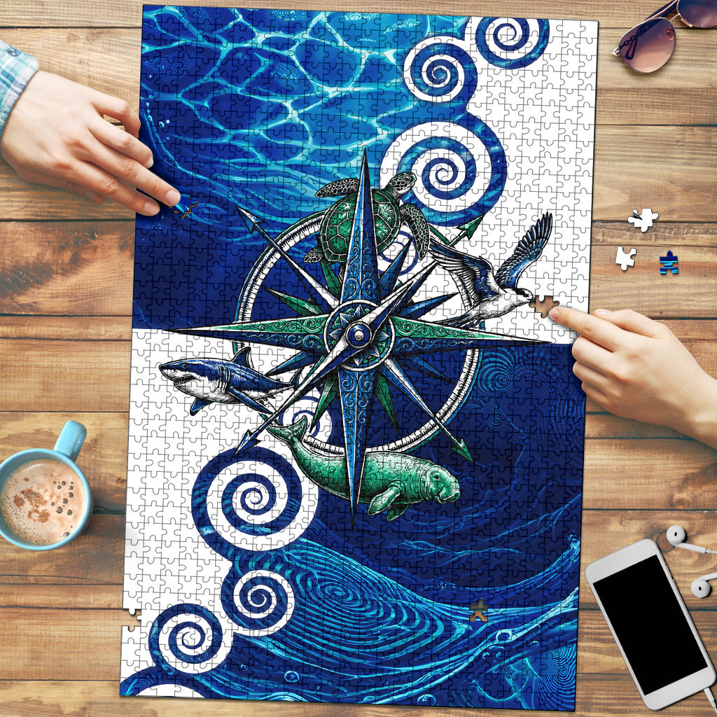Torres Strait Islanders Nautical Compass Sea Life Puzzle Indigenous Traditional Flag Pattern Tribal Marine Art
