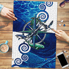 Torres Strait Islanders Nautical Compass Sea Life Puzzle Indigenous Traditional Flag Pattern Tribal Marine Art