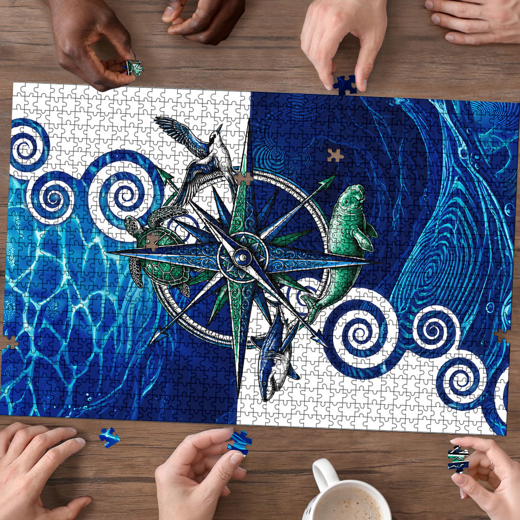Torres Strait Islanders Nautical Compass Sea Life Puzzle Indigenous Traditional Flag Pattern Tribal Marine Art