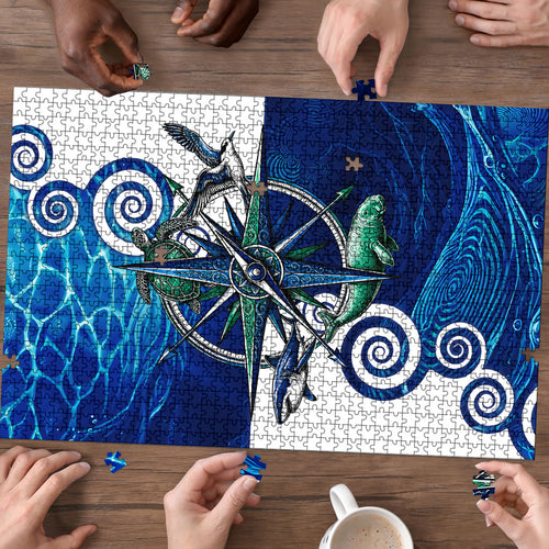 Torres Strait Islanders Nautical Compass Sea Life Puzzle Indigenous Traditional Flag Pattern Tribal Marine Art