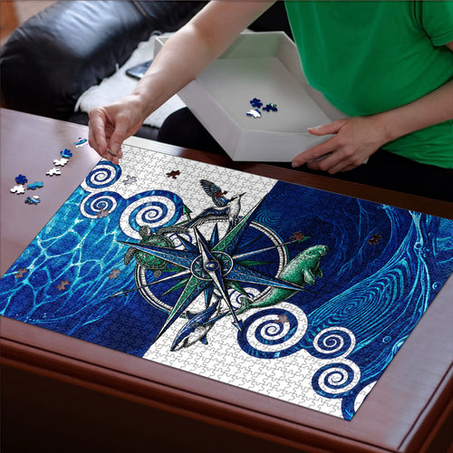 Torres Strait Islanders Nautical Compass Sea Life Puzzle Indigenous Traditional Flag Pattern Tribal Marine Art
