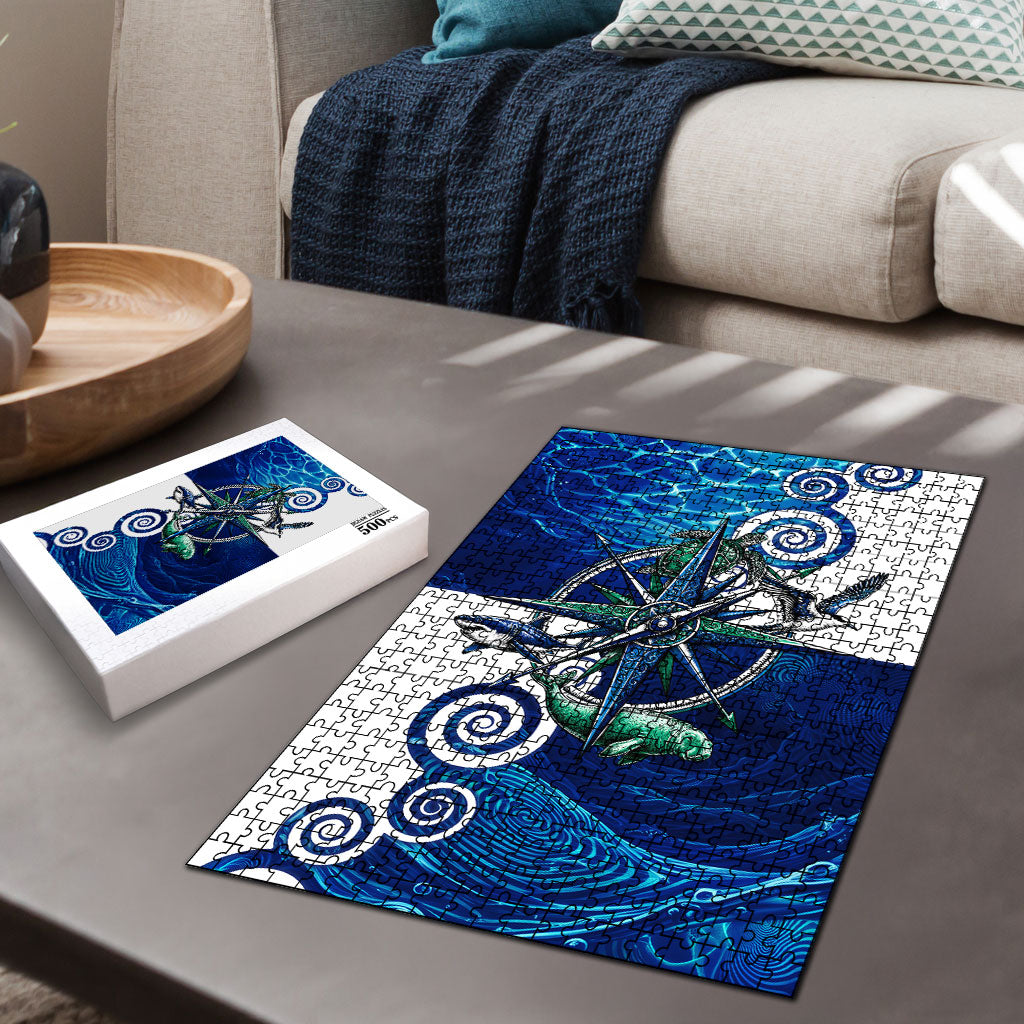 Torres Strait Islanders Nautical Compass Sea Life Puzzle Indigenous Traditional Flag Pattern Tribal Marine Art
