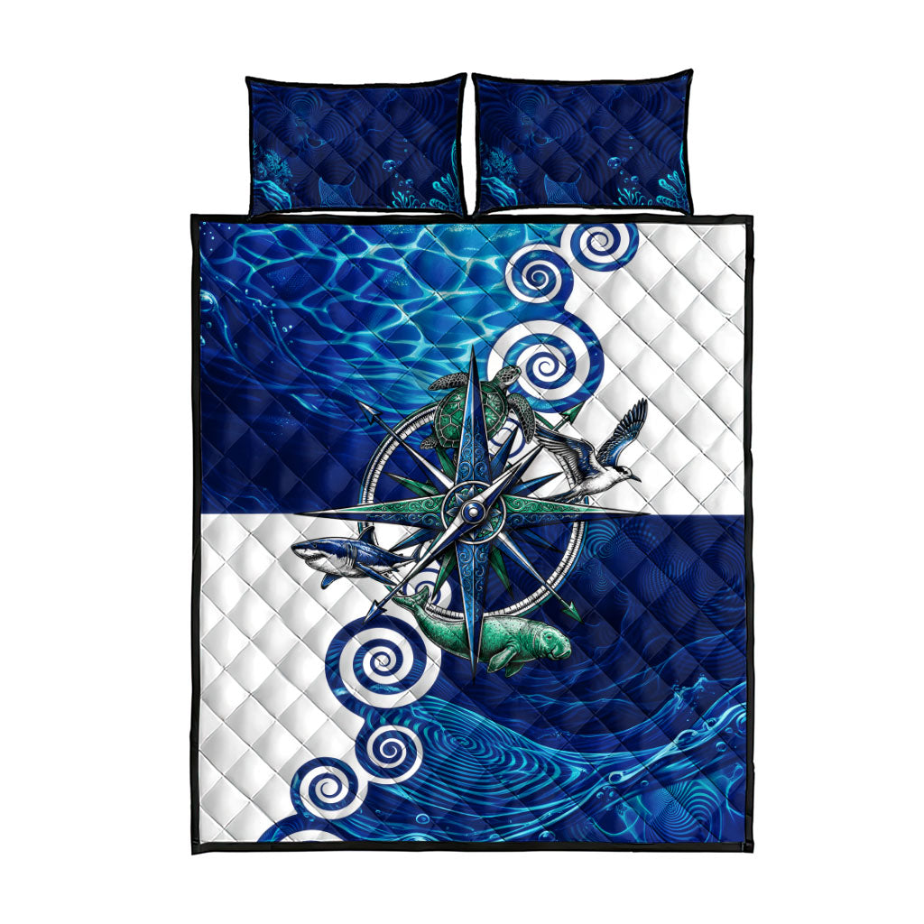 Torres Strait Islanders Nautical Compass Sea Life Quilt Bed Set Indigenous Traditional Flag Pattern Tribal Marine Art