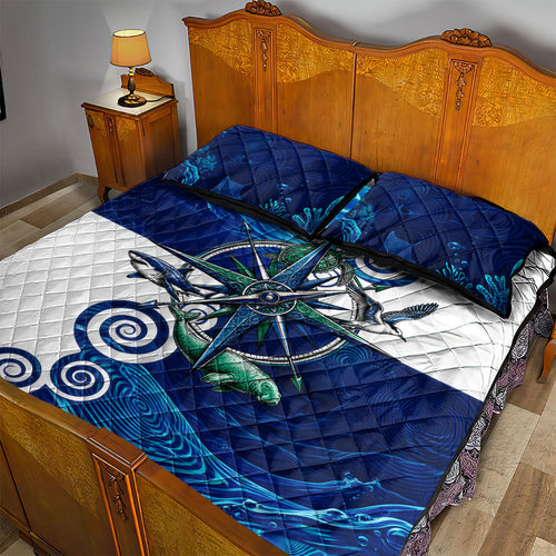 Torres Strait Islanders Nautical Compass Sea Life Quilt Bed Set Indigenous Traditional Flag Pattern Tribal Marine Art