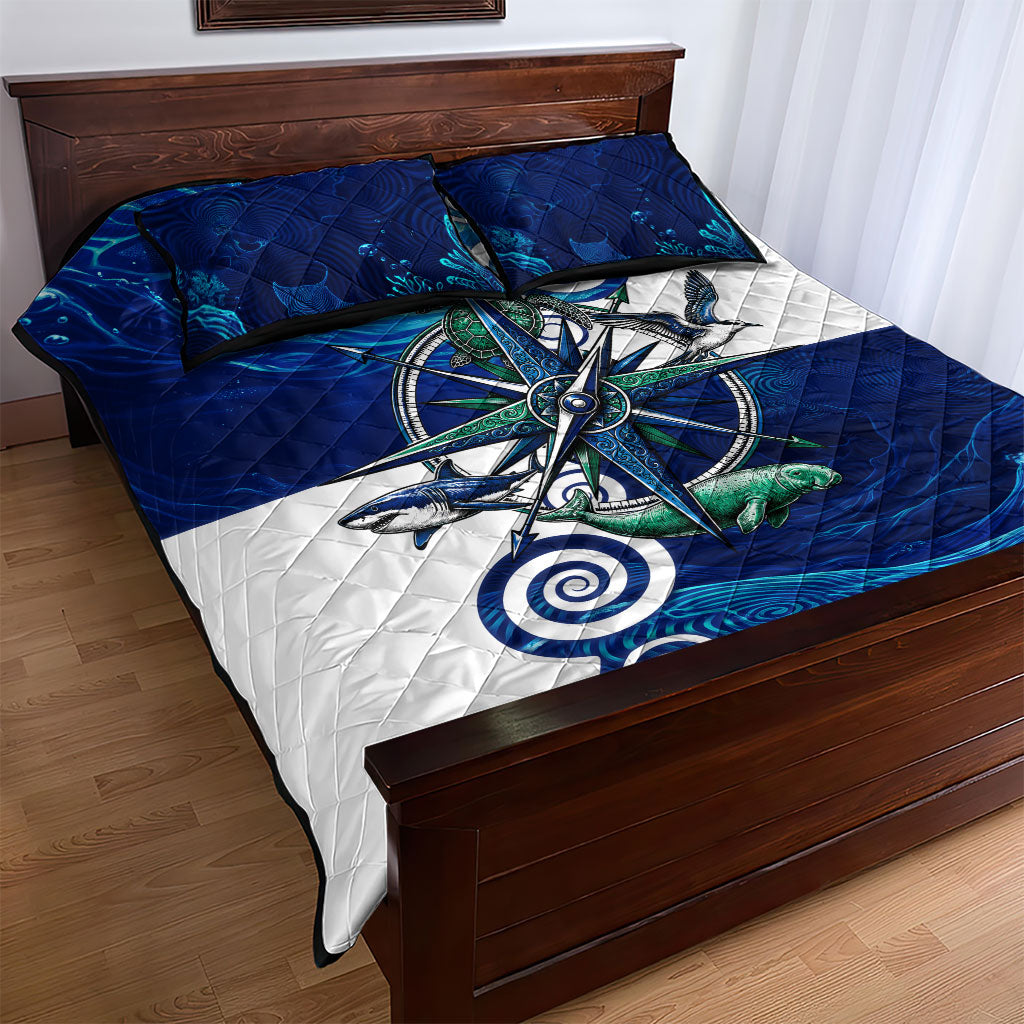 Torres Strait Islanders Nautical Compass Sea Life Quilt Bed Set Indigenous Traditional Flag Pattern Tribal Marine Art