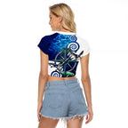 Torres Strait Islanders Nautical Compass Sea Life Raglan Cropped T Shirt Indigenous Traditional Flag Pattern Tribal Marine Art