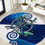 Torres Strait Islanders Nautical Compass Sea Life Round Carpet Indigenous Traditional Flag Pattern Tribal Marine Art