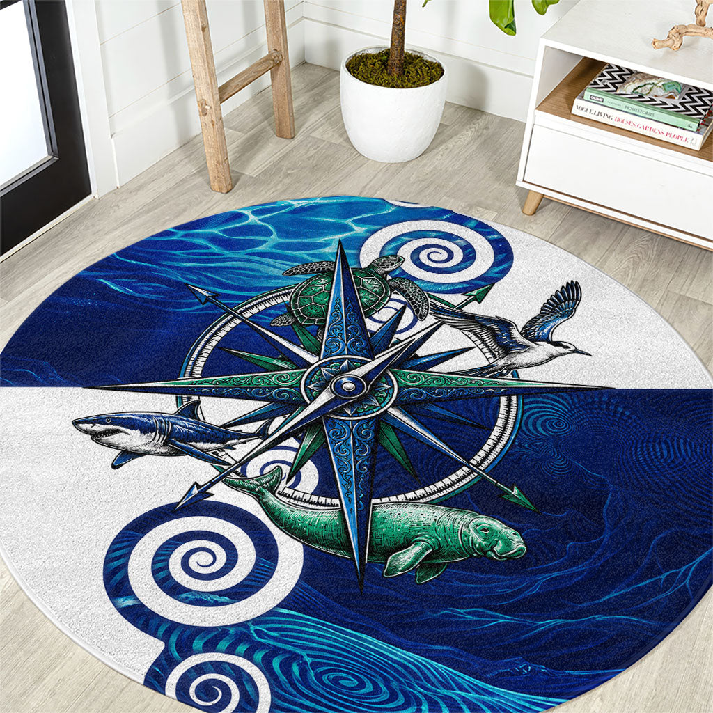 Torres Strait Islanders Nautical Compass Sea Life Round Carpet Indigenous Traditional Flag Pattern Tribal Marine Art