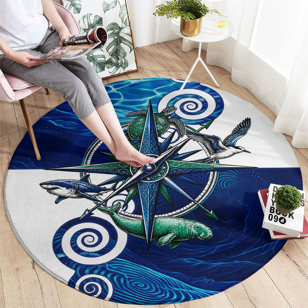Torres Strait Islanders Nautical Compass Sea Life Round Carpet Indigenous Traditional Flag Pattern Tribal Marine Art