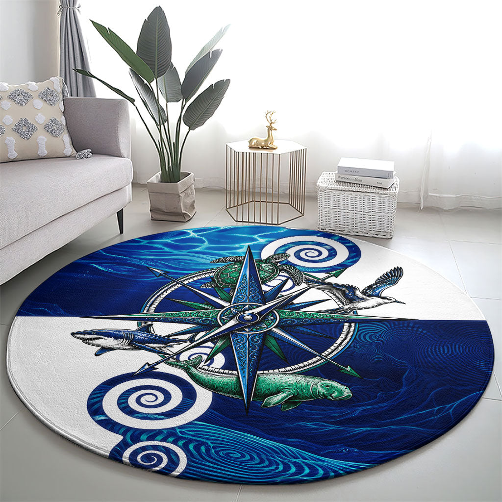 Torres Strait Islanders Nautical Compass Sea Life Round Carpet Indigenous Traditional Flag Pattern Tribal Marine Art
