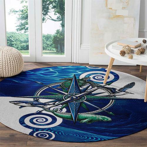 Torres Strait Islanders Nautical Compass Sea Life Round Carpet Indigenous Traditional Flag Pattern Tribal Marine Art