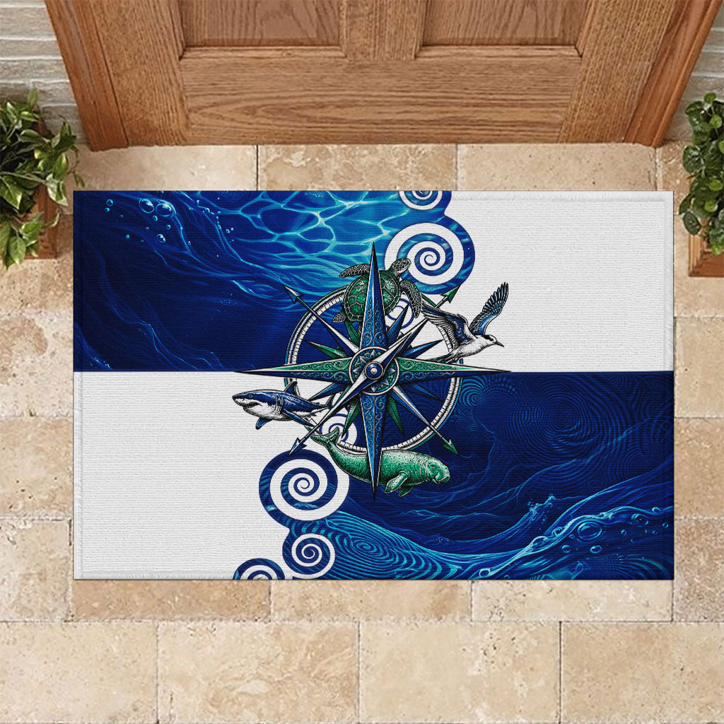Torres Strait Islanders Nautical Compass Sea Life Rubber Doormat Indigenous Traditional Flag Pattern Tribal Marine Art
