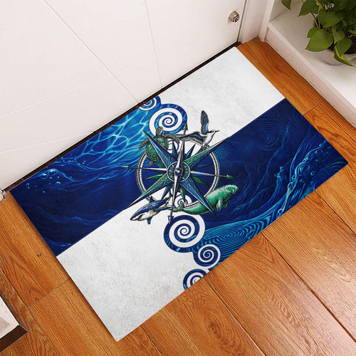 Torres Strait Islanders Nautical Compass Sea Life Rubber Doormat Indigenous Traditional Flag Pattern Tribal Marine Art