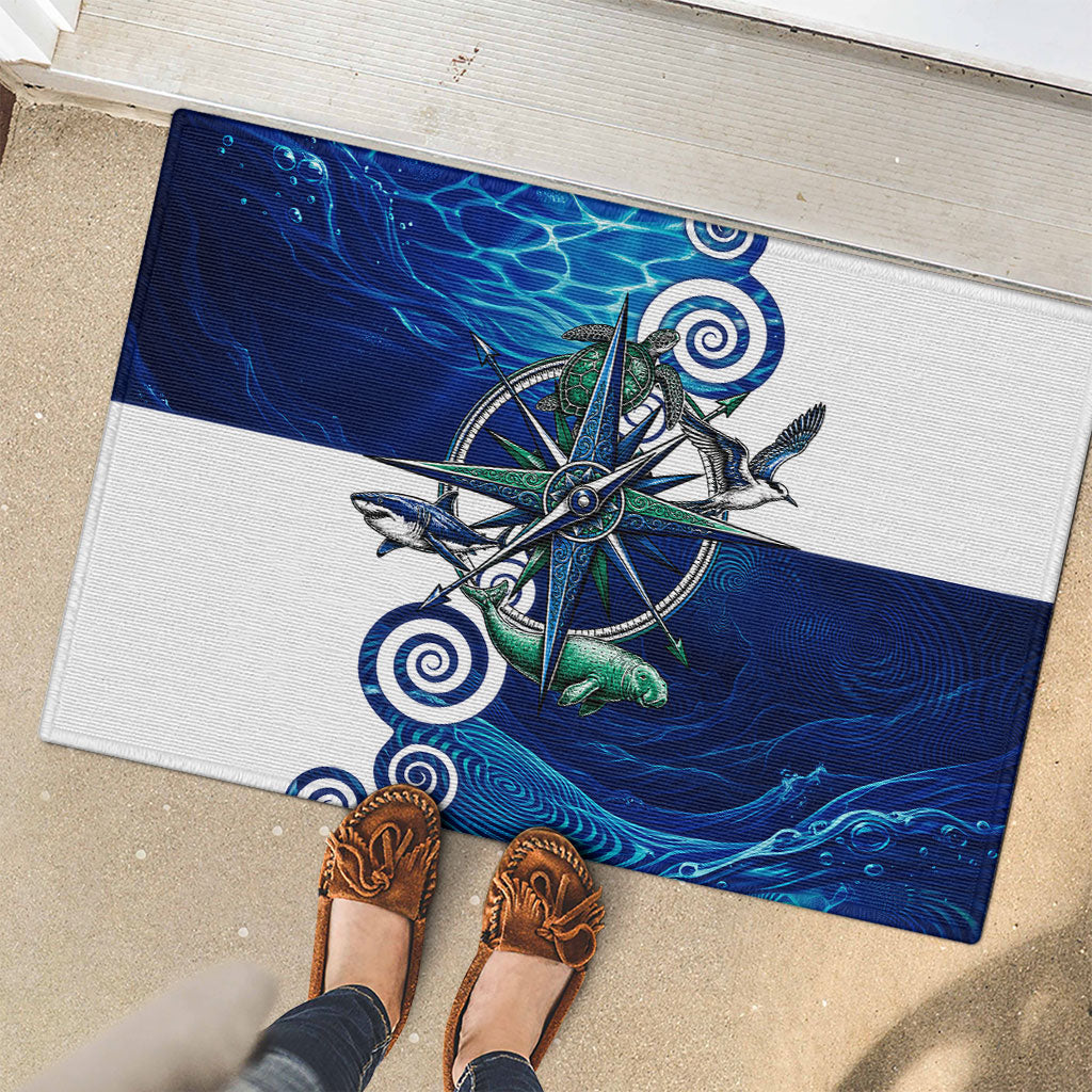 Torres Strait Islanders Nautical Compass Sea Life Rubber Doormat Indigenous Traditional Flag Pattern Tribal Marine Art