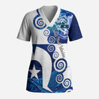 Torres Strait Islanders Nautical Compass Sea Life Scrub Top Indigenous Traditional Flag Pattern Tribal Marine Art