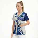 Torres Strait Islanders Nautical Compass Sea Life Scrub Top Indigenous Traditional Flag Pattern Tribal Marine Art