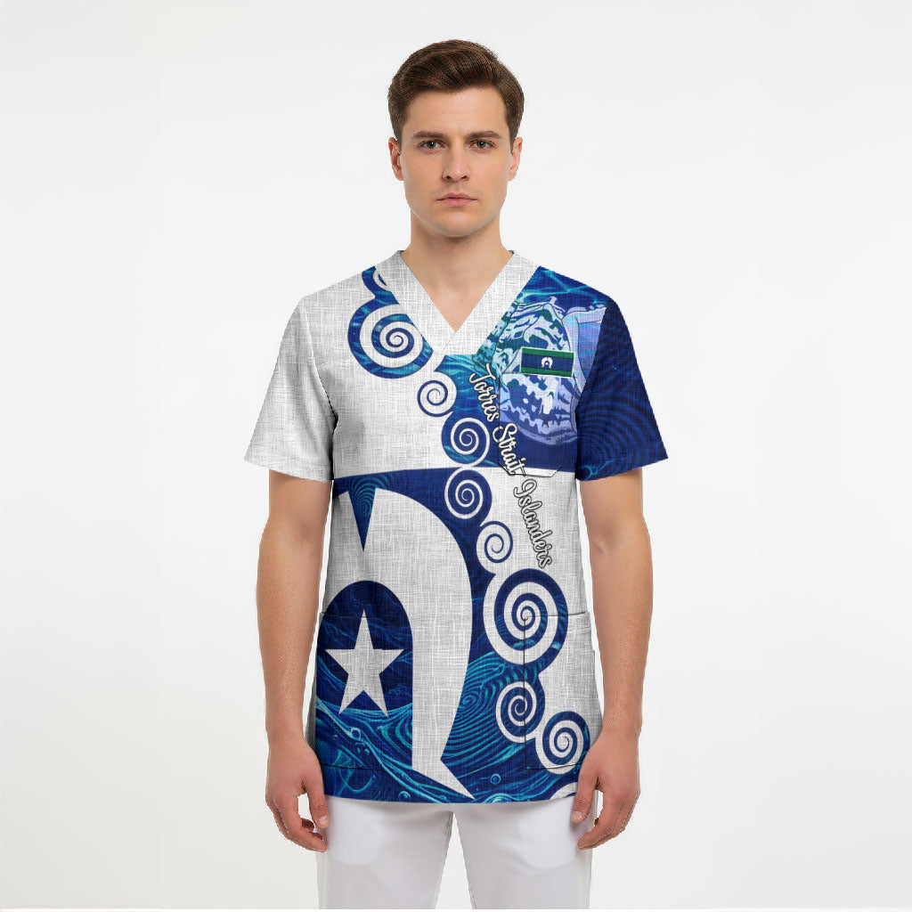 Torres Strait Islanders Nautical Compass Sea Life Scrub Top Indigenous Traditional Flag Pattern Tribal Marine Art