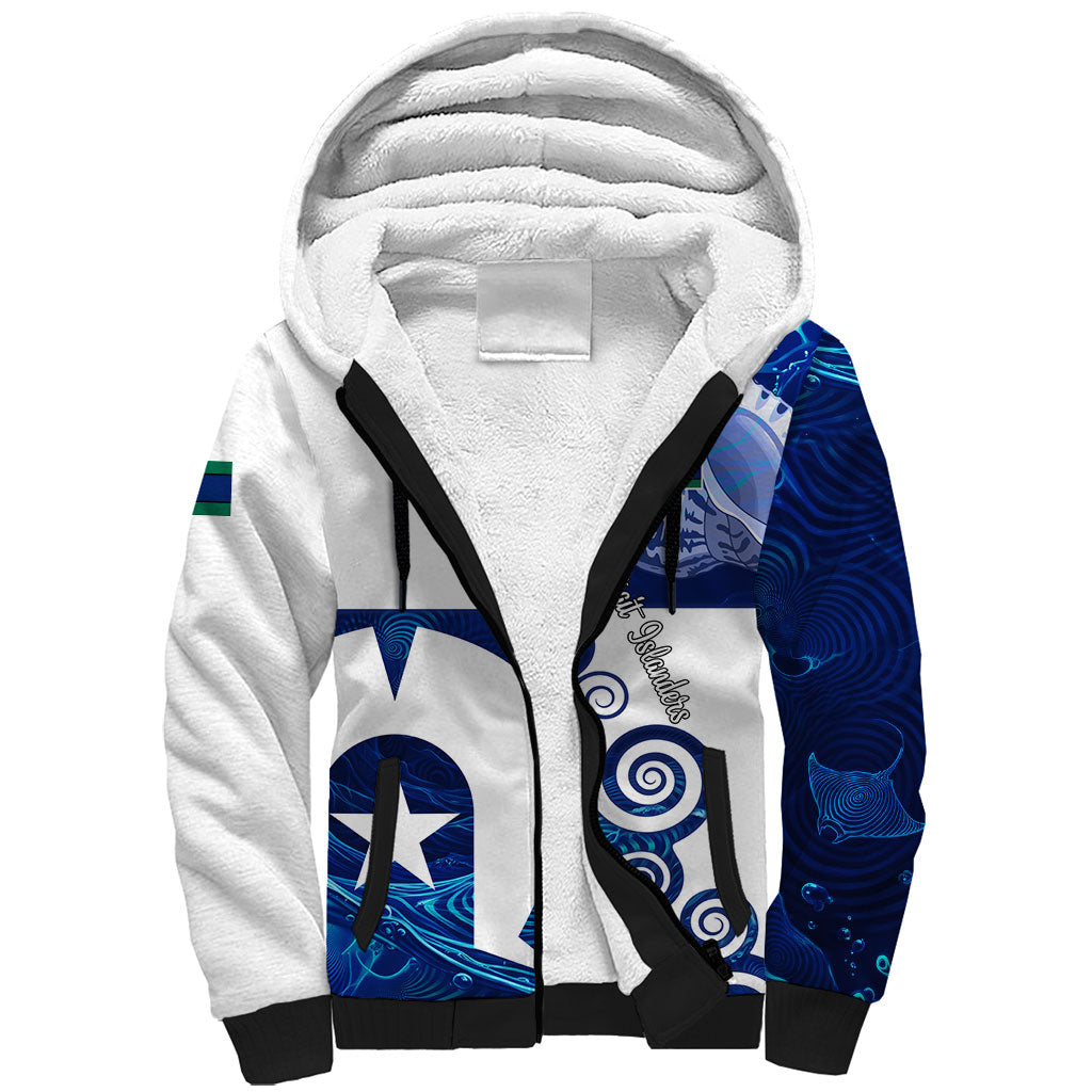 Torres Strait Islanders Nautical Compass Sea Life Sherpa Hoodie Indigenous Traditional Flag Pattern Tribal Marine Art