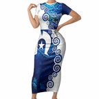 Torres Strait Islanders Nautical Compass Sea Life Short Sleeve Bodycon Dress Indigenous Traditional Flag Pattern Tribal Marine Art