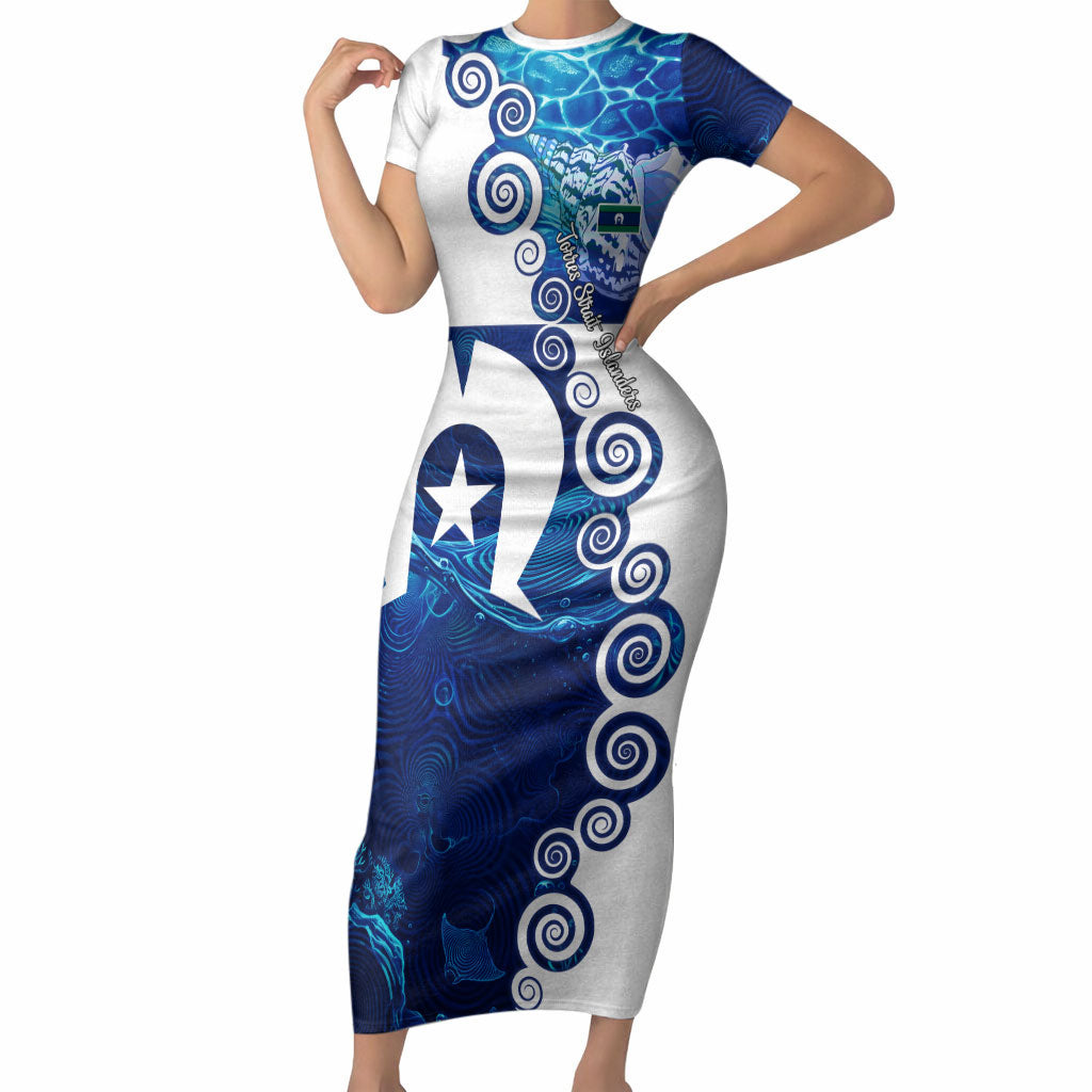 Torres Strait Islanders Nautical Compass Sea Life Short Sleeve Bodycon Dress Indigenous Traditional Flag Pattern Tribal Marine Art
