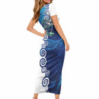 Torres Strait Islanders Nautical Compass Sea Life Short Sleeve Bodycon Dress Indigenous Traditional Flag Pattern Tribal Marine Art