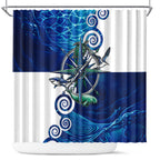 Torres Strait Islanders Nautical Compass Sea Life Shower Curtain Indigenous Traditional Flag Pattern Tribal Marine Art