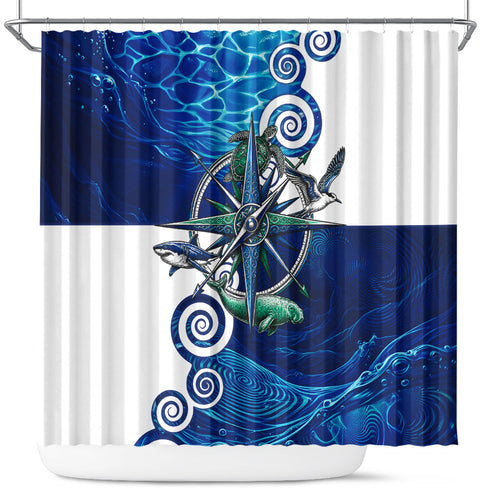 Torres Strait Islanders Nautical Compass Sea Life Shower Curtain Indigenous Traditional Flag Pattern Tribal Marine Art