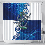 Torres Strait Islanders Nautical Compass Sea Life Shower Curtain Indigenous Traditional Flag Pattern Tribal Marine Art