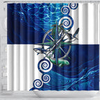 Torres Strait Islanders Nautical Compass Sea Life Shower Curtain Indigenous Traditional Flag Pattern Tribal Marine Art
