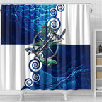 Torres Strait Islanders Nautical Compass Sea Life Shower Curtain Indigenous Traditional Flag Pattern Tribal Marine Art