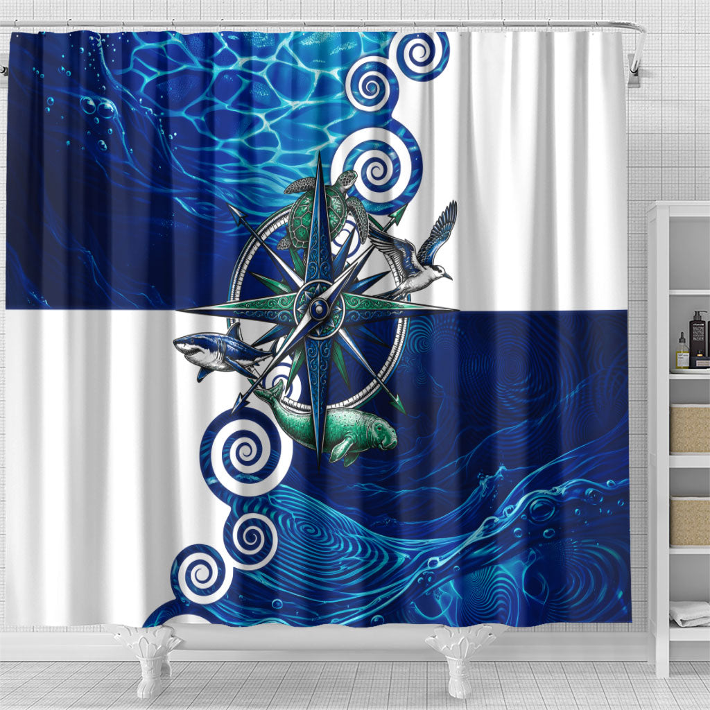 Torres Strait Islanders Nautical Compass Sea Life Shower Curtain Indigenous Traditional Flag Pattern Tribal Marine Art