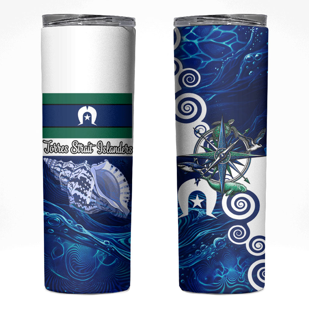 Torres Strait Islanders Nautical Compass Sea Life Skinny Tumbler Indigenous Traditional Flag Pattern Tribal Marine Art