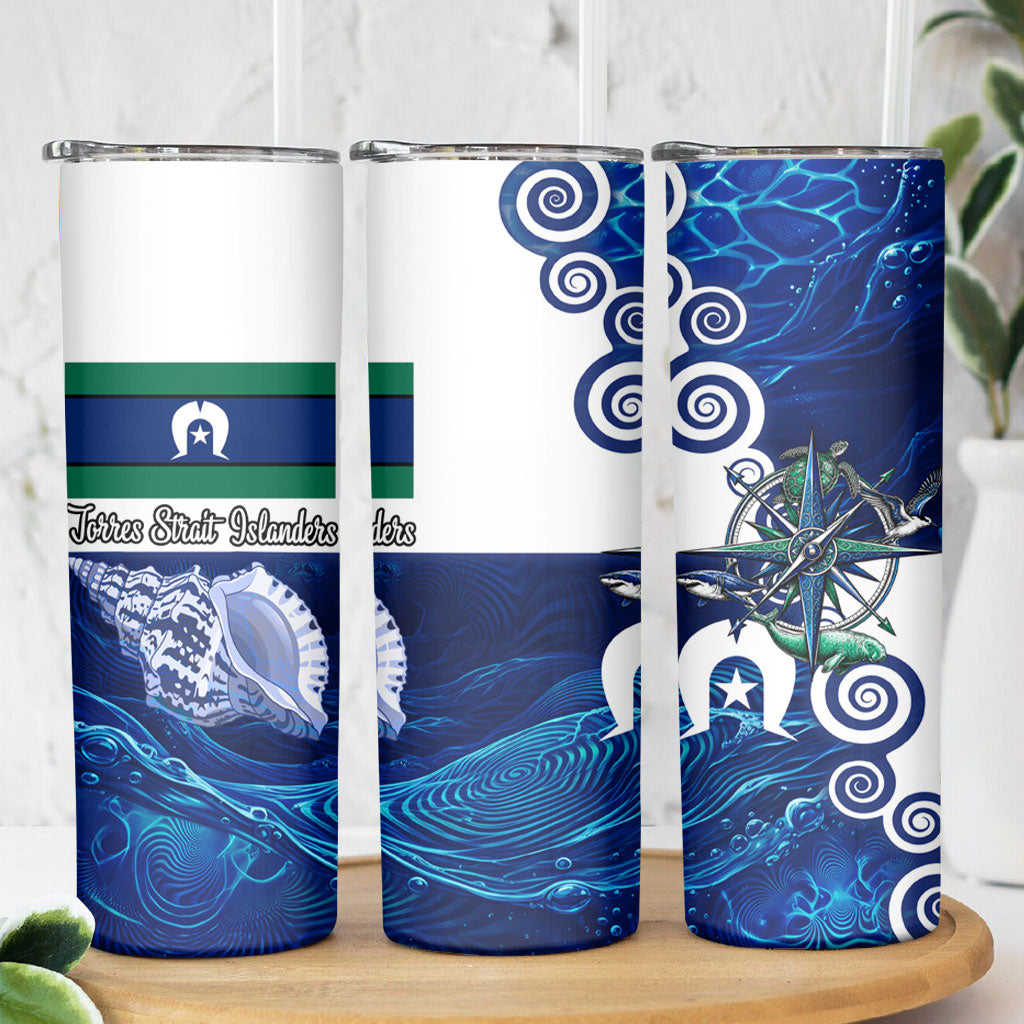 Torres Strait Islanders Nautical Compass Sea Life Skinny Tumbler Indigenous Traditional Flag Pattern Tribal Marine Art
