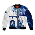 Torres Strait Islanders Nautical Compass Sea Life Sleeve Zip Bomber Jacket Indigenous Traditional Flag Pattern Tribal Marine Art