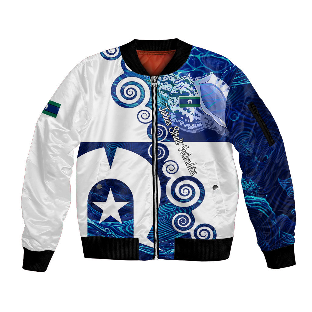 Torres Strait Islanders Nautical Compass Sea Life Sleeve Zip Bomber Jacket Indigenous Traditional Flag Pattern Tribal Marine Art