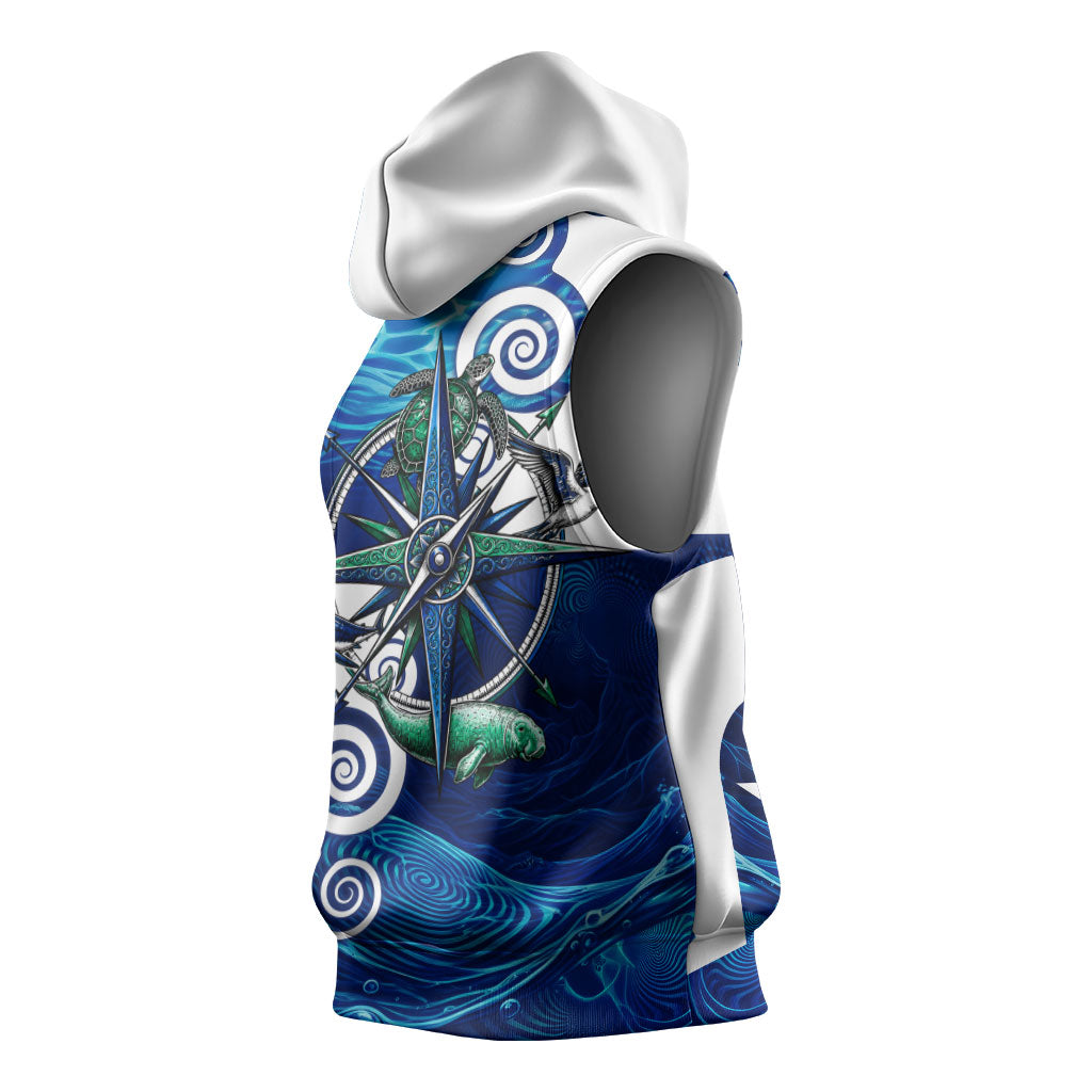 Torres Strait Islanders Nautical Compass Sea Life Sleeveless Hoodie Indigenous Traditional Flag Pattern Tribal Marine Art