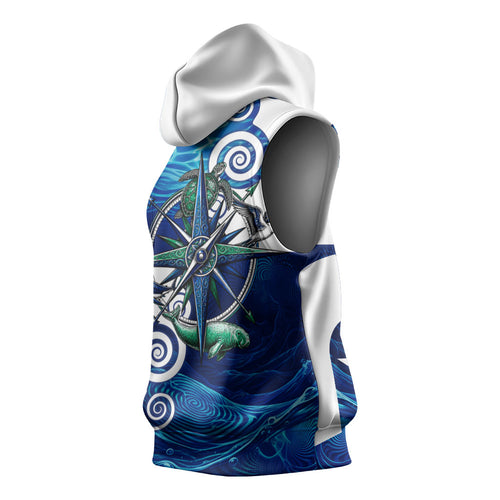 Torres Strait Islanders Nautical Compass Sea Life Sleeveless Hoodie Indigenous Traditional Flag Pattern Tribal Marine Art